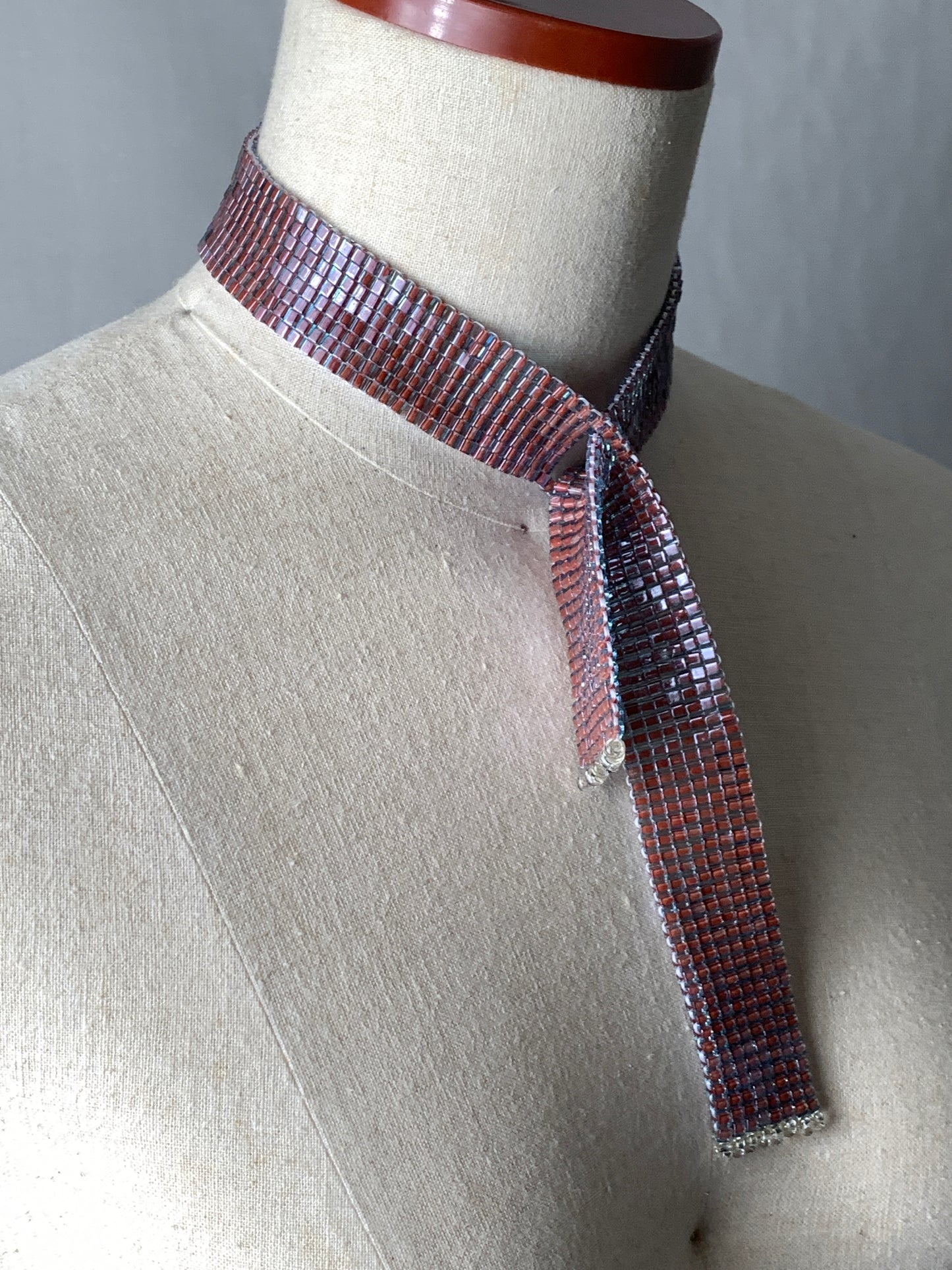 【受注販売】tie collar Square type A necklace coral red clear